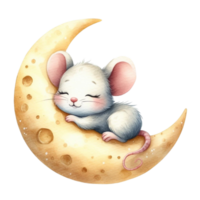 ai généré une mignonne peu Souris en train de dormir sur le lune png