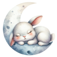 AI generated a cute little bunny sleeping on the moon png