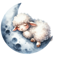 ai généré une mignonne mouton en train de dormir sur le lune png