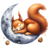 AI generated a cute squirrel sleeping on the moon png