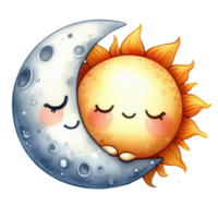 AI generated cartoon sun and moon with eyes and nose png