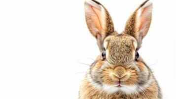 ai generado jubiloso Pascua de Resurrección conejito. aislado en blanco con Copiar espacio foto