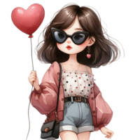 AI generated girl with heart balloon png