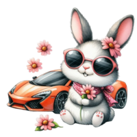 AI generated cartoon with flowers and car png