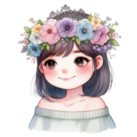 ai generato cartone animato ragazza con fiori nel sua capelli png