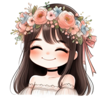 AI generated cartoon girl with flowers in her hair png