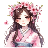 AI generated cartoon girl with flowers in her hair png