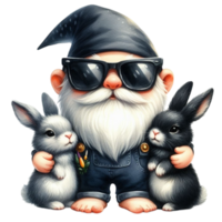 AI generated gnome with bunny and rabbit png