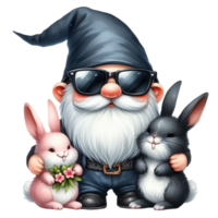 AI generated gnome with bunny and rabbit png