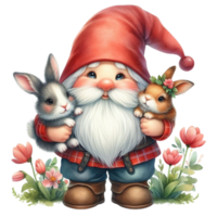 AI generated gnome with bunny and rabbit png