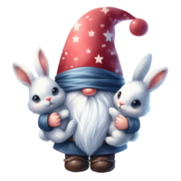 AI generated gnome with bunny and rabbit png