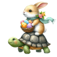 AI generated easter bunny and turtle with easter eggs on the turtle png