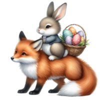 AI generated easter fox and rabbit png