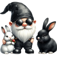 AI generated gnome with bunny and rabbit png