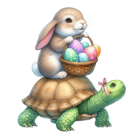 AI generated easter bunny and turtle with easter eggs on the turtle png