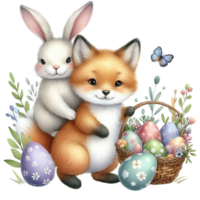 AI generated easter fox and rabbit png