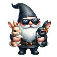 AI generated gnome with bunny and rabbit png