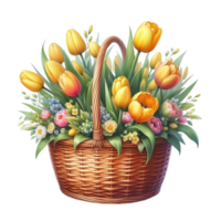 AI generated basket of tulips png