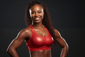 ai generado empoderado negro mujer Boxer formación en gimnasio foto