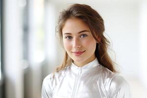 AI generated Joyful Female Fencer. Portrait in a Light Setting photo