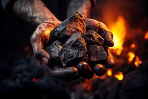 AI generated Hand Holding Coal in a Mine photo