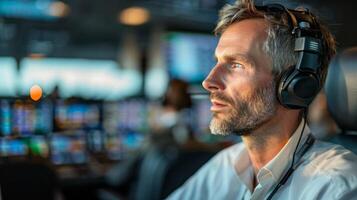 AI generated Portrait of an Air Traffic Controller Ensuring Flawless Operations. Aviation Excellence. photo