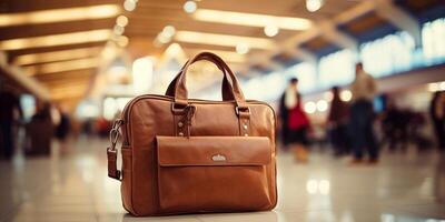 AI generated Laptop and Document Bag in the Airport Terminal. Business concept photo