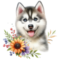 AI generated Cute dog drawn with watercolors png