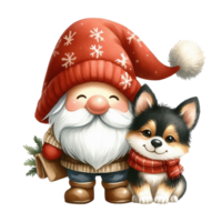 AI generated a cute gnome with a dog and flowers png