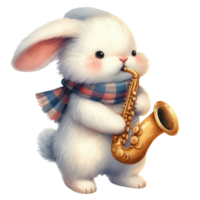 ai généré dessin animé lapin en jouant saxophone png