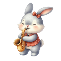 AI generated cartoon rabbit playing saxophone png