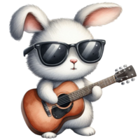 ai gerado uma fofa Coelho com oculos de sol jogando a acústico guitarra png