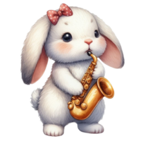 AI generated cartoon rabbit playing saxophone png