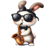 ai généré dessin animé lapin en jouant saxophone png