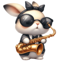 ai generiert Karikatur Hase spielen Saxophon png