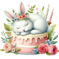 ai genererad kaka med kanin och blommor på topp png