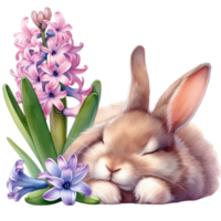 AI generated a cute bunny with flowers png
