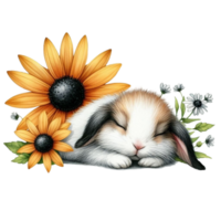 AI generated a cute bunny with flowers png