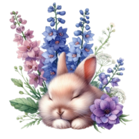 ai généré une mignonne lapin avec fleurs png