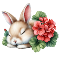 AI generated a cute bunny with flowers png