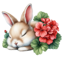 ai généré une mignonne lapin avec fleurs png