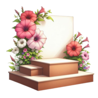 AI generated wooden podium with flowers png