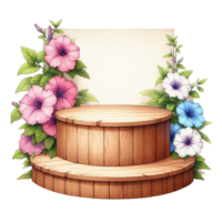 ai généré en bois podium avec fleurs png