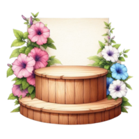 ai gegenereerd houten podium met bloemen png