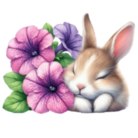 ai generato un' carino coniglietto con fiori png