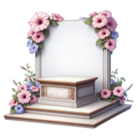 AI generated wooden podium with flowers png