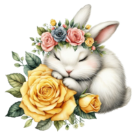 AI generated bunny with flowers on his head png