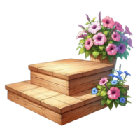 AI generated wooden podium with flowers png