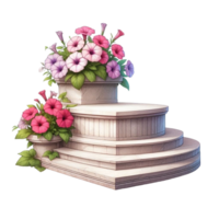 AI generated wooden podium with flowers png