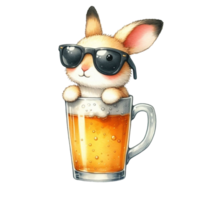 AI generated a cute bunny with sunglasses and a glass of beer png